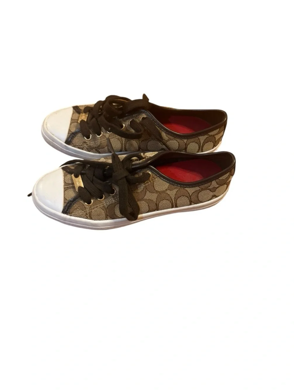 Coach Brown Monogram Low-Top Sneakers with Red Insole